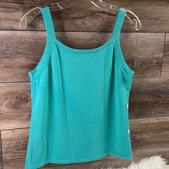 Versailles Diamond Argyle Cotton Tank Top Teal White Vintage NWT - Picture 7 of 8